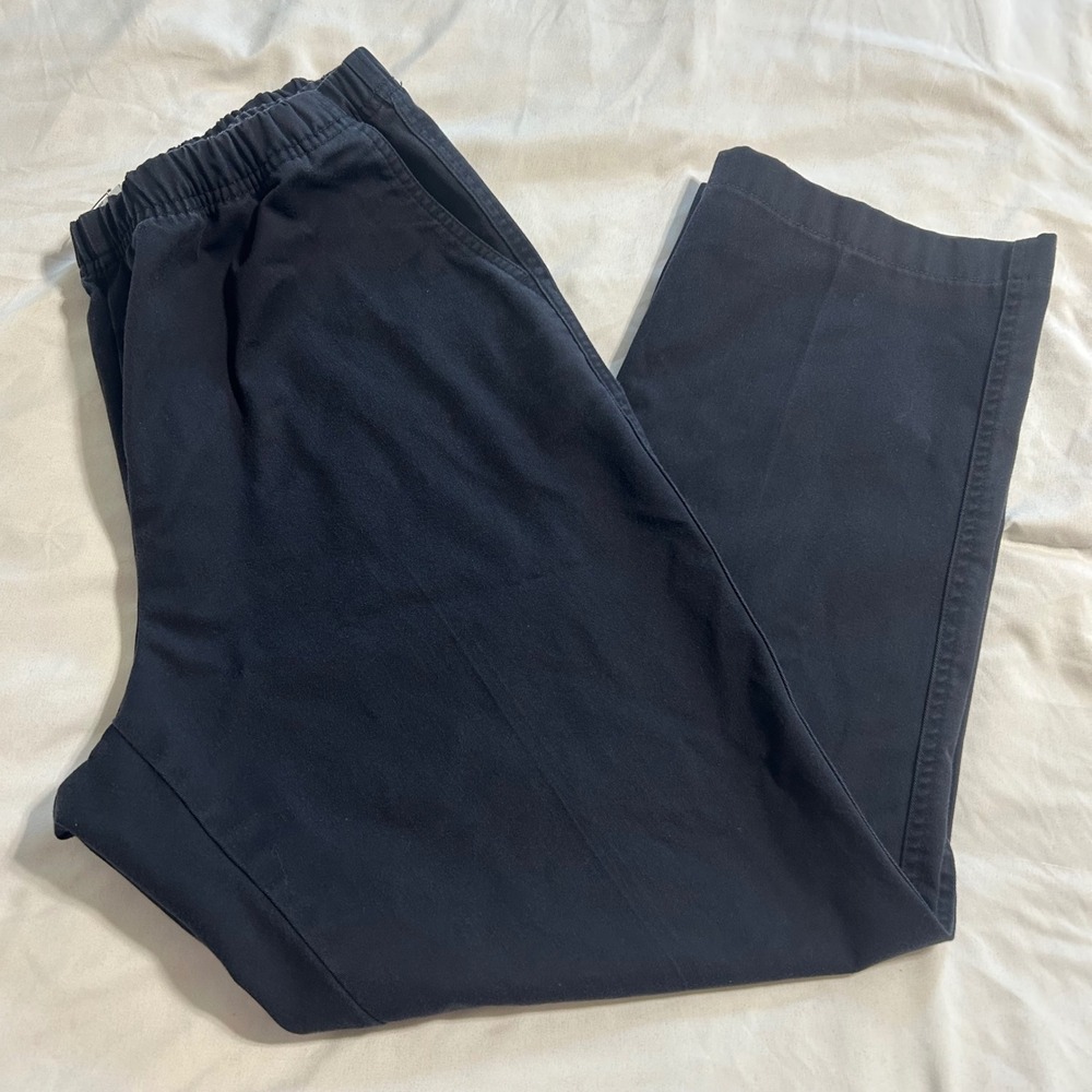 Lands End Womens 10 Navy Blue Elastic Waist Pull On Straight Leg Twill Pants